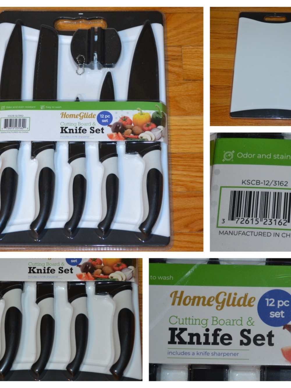 Home Glide Black and White Knife and Cutting Board Set - NEW